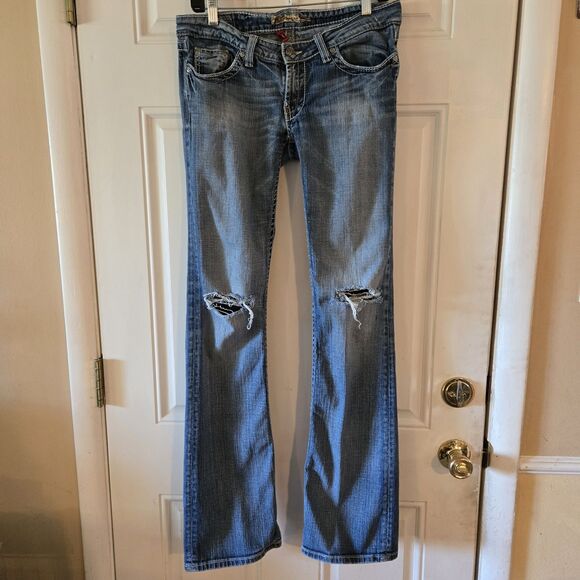 BKE Stella Low Rise Bootcut Jeans Women Size 28x35.5 (Actual 32x33.5) Distressed - Picture 1 of 10